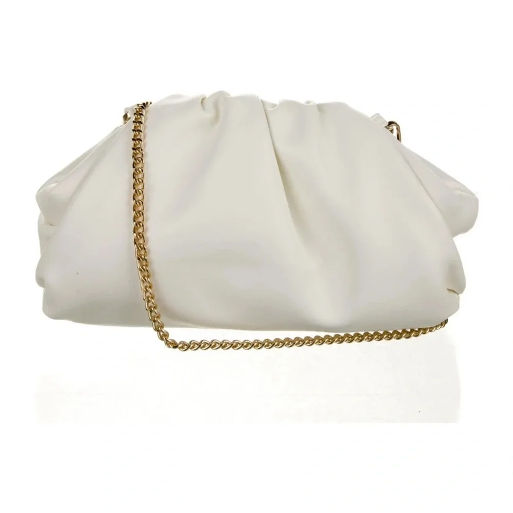 New Understated Leather clamshell clutch Vegan Leather handbag/Crossbody ivory
